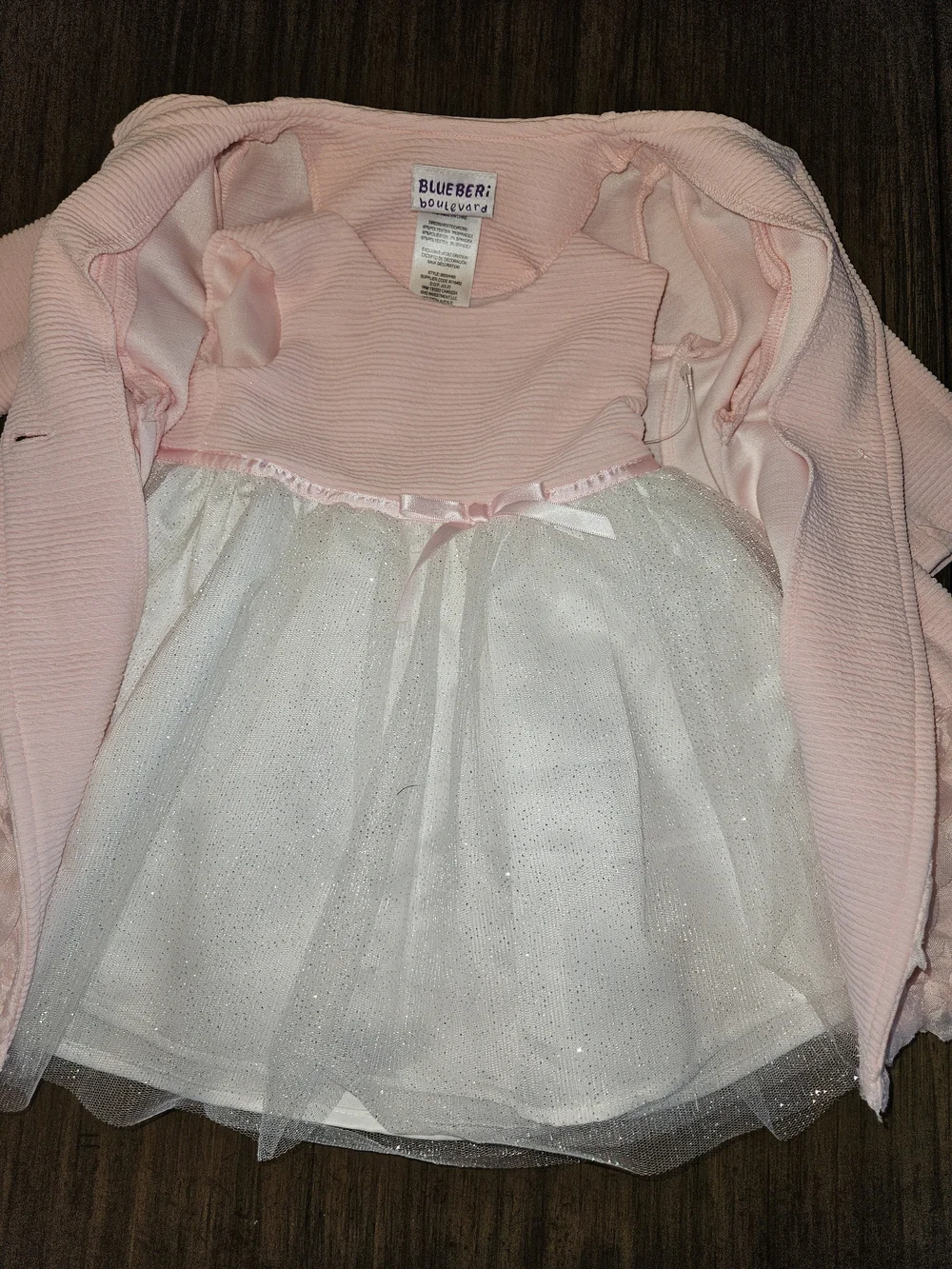 Blueberi Boulevard Pink Coat and White Tulle Dress Set